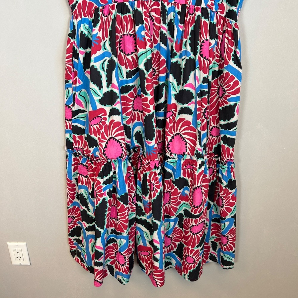 Oliphant size XL maxi dress tiered scalloped ruffle colorful floral cotton boho - Picture 4 of 16